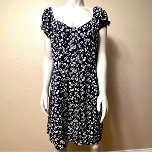 Aeropostale Navy Blue White Flowers Full Button Down Peasant Dress